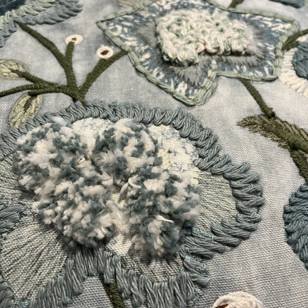 Blue Embroidered Flowers Accent Pillow New With‎ Tags 18 " X 18" Zippered - Picture 2 of 8